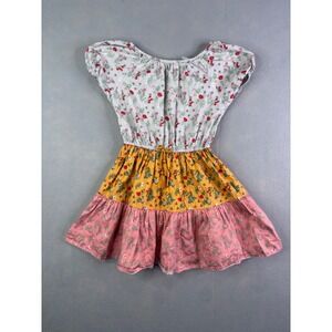 Peek Kids Girls Floral Tiered Dress Grey Yellow Pink Boho Tassel Size 6/7